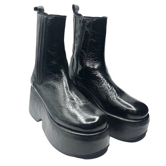 Free People Disco Days Platform Boot Black Crinkled Patent Black EU 41/US 11 NEW - Picture 3 of 12